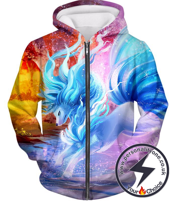 Pokemon Super Cool Pokemon Alolan Ninetails Awesome Anime Graphic Fanart Zip Up Hoodie